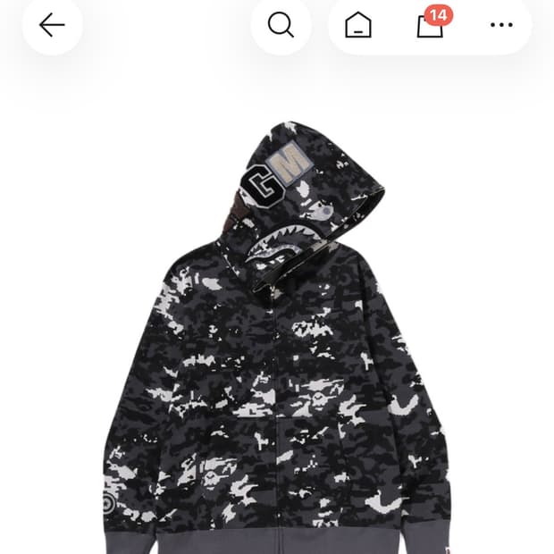베이프 멀티 픽셀 카모 샤크 레귤러 핏 풀 집 후드 블랙
