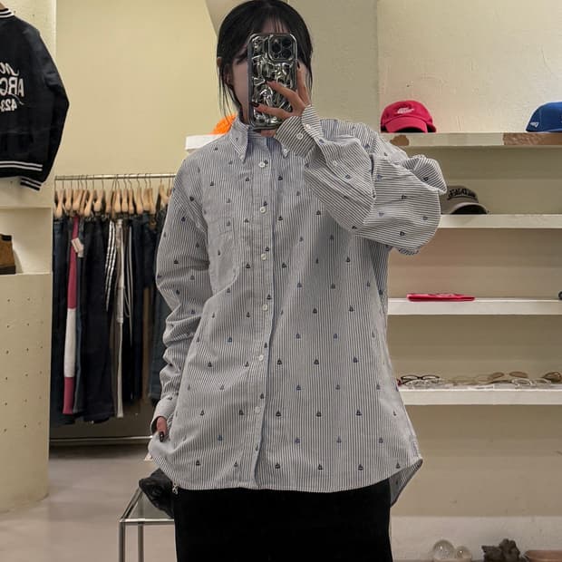 브룩스 브라더스 자수 패턴 스트라이프 옥스포드 셔츠 U1457