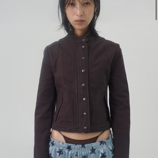 lalameemee 구해요 washed biker jacket brown