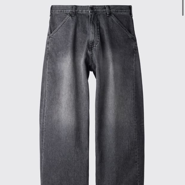 해칭룸 와이드 커브드 워싱 블랙 팬츠