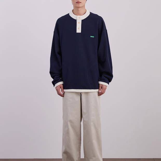 [새상품] 커버낫 헨리넥 스트링 맨투맨 네이비 