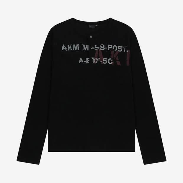 1) AAKAM 아캄 와플 헨리넥 롱슬리브 블랙