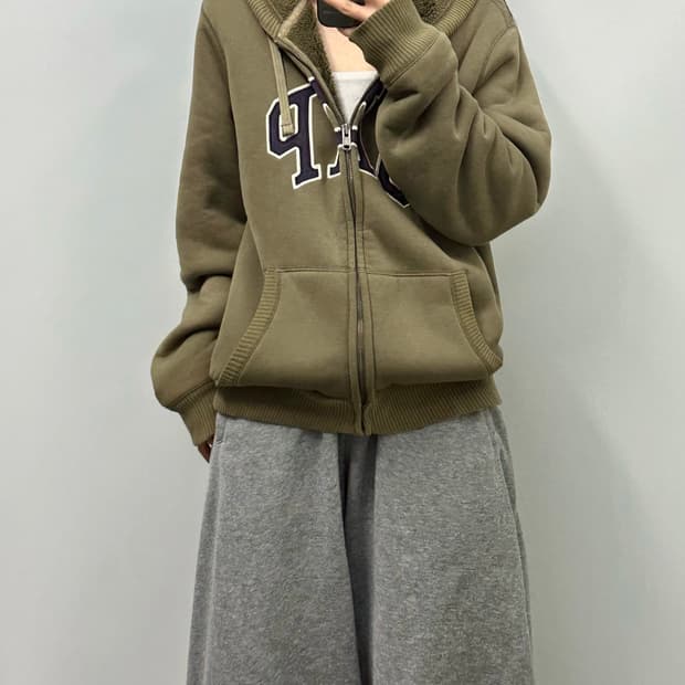 Gap 갭 카키 양털 후드집업