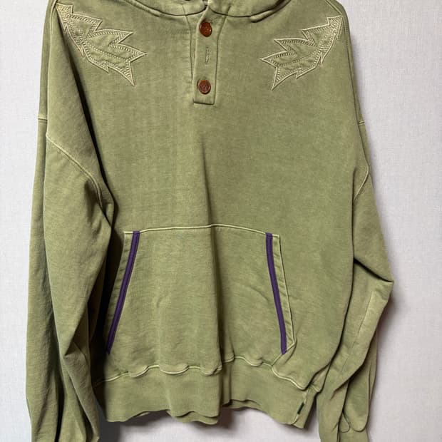 Garment Dyed Button Hoddie/Pigment Green