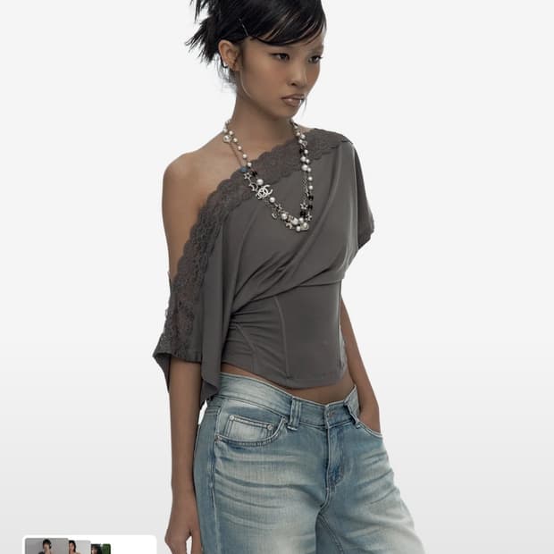 카시코 Lace One Shoulder Corset Tee 차콜