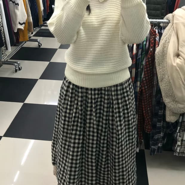 크림 모리걸 코디세트 🍐 니트 + 투 스커트 레이어드룩