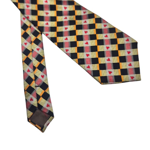 90s 모스키노 하트 타일 체크 실크 넥타이