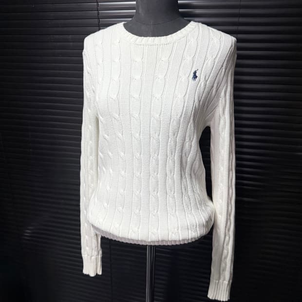 폴로 랄프로렌 화이트 흰색 꽈배기 스웨터 니트 긴팔 코튼 면 S 90