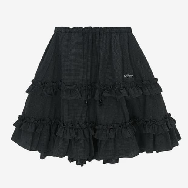 애즈온 체크 캉캉 미디스커트 블랙