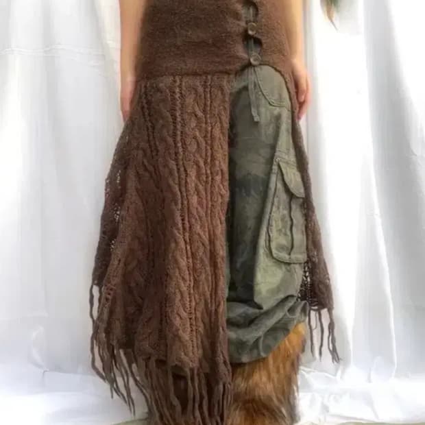 빈티지 브라운 크로셰 스커트&숄