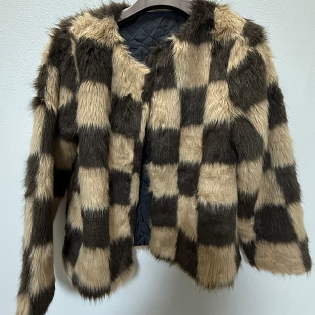 Brown check fur jacket