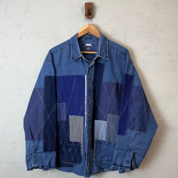 이스트오캄 핸드 리메이크 데님 패치워크 랜드필 셔츠