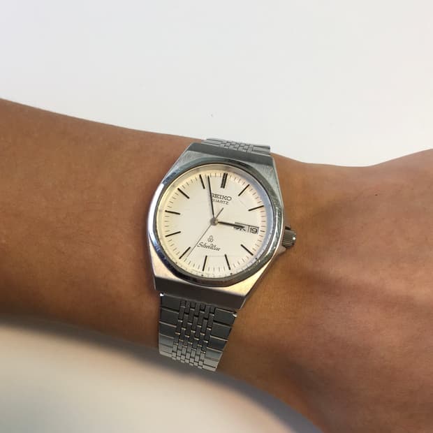 80s seiko silver wave quartz day-date