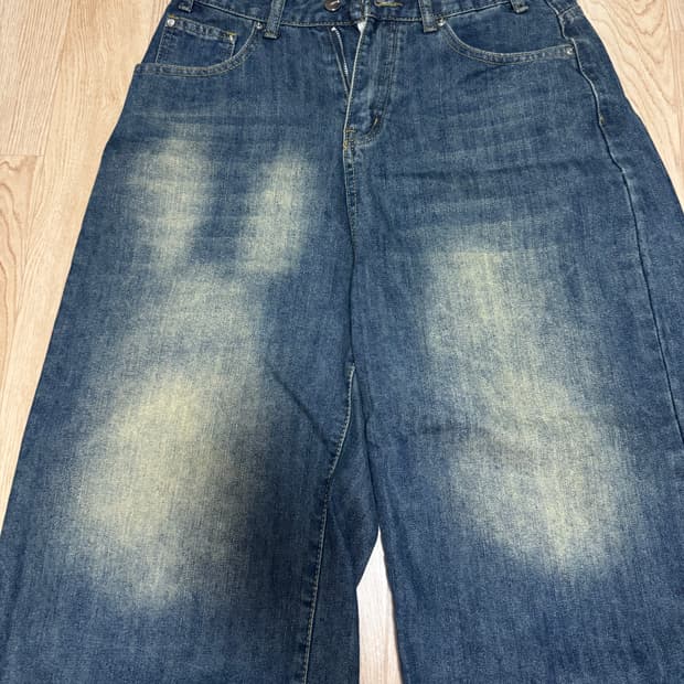 와이드 7부 버뮤다 빈티지 워싱 데님 미디 팬츠 청반바지