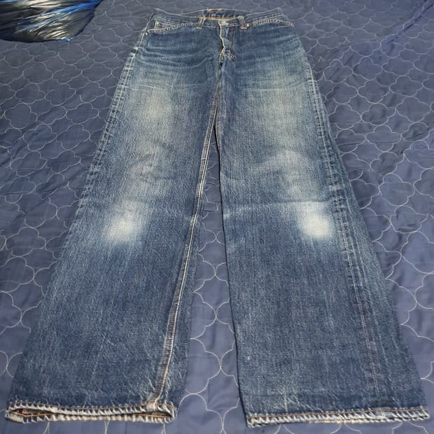 (빈티지) 보세 플레어핏 워싱 셀비지 데님팬츠 인디고 (28)