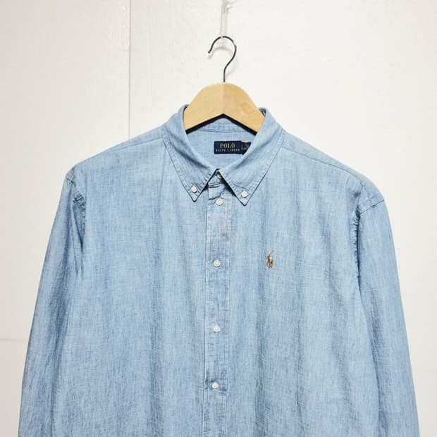 남성 여성 공용 2024 폴로 큐알 데님 청 긴팔 남방 셔츠