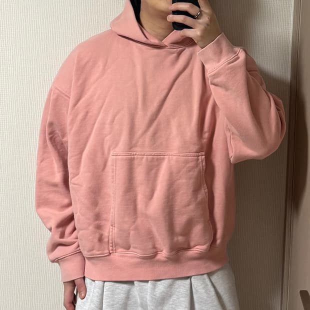 정품 어텐션로우 오버핏 무지 핑크 후드티