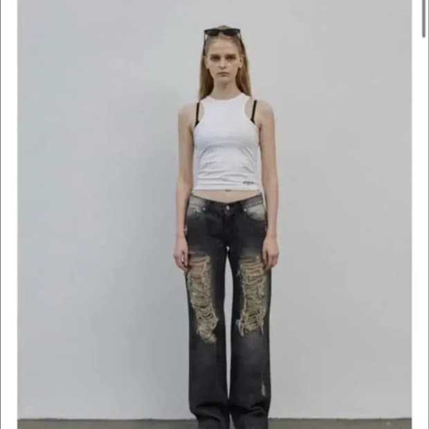 보헤미안서울 데미지 와이드 데님 L