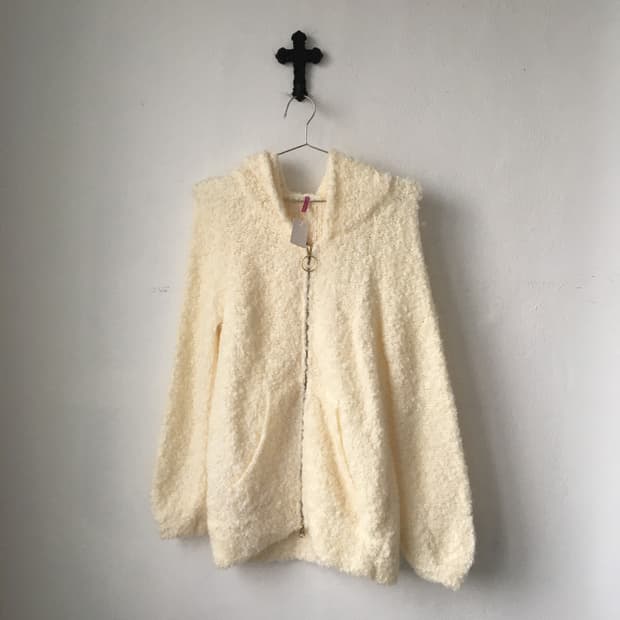Fake lamb fur mood hood zip up