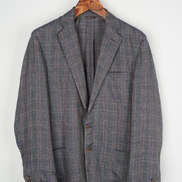LORO PIANA linen tweed plaid blazer