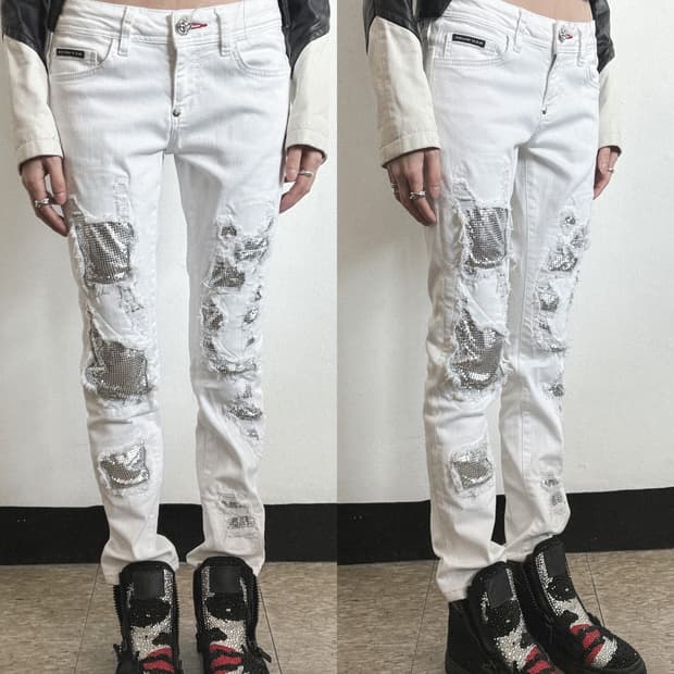 rare* 필립플레인 오피움 스터드 디스트로이드 바이커데님