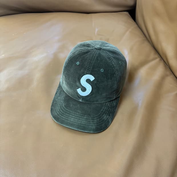 슈프림 S로고 6패널 볼캡 모자 코듀로이 올리브 카키