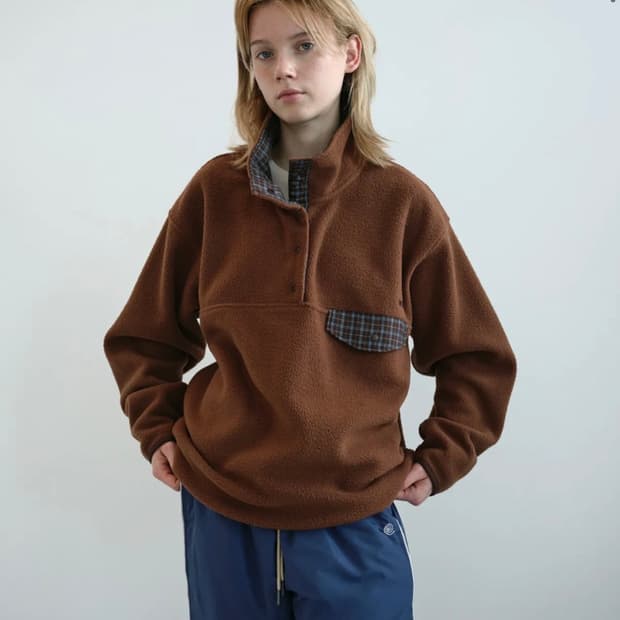 엔조블루스 레트로 스냅 플리스 아노락 (Brown)