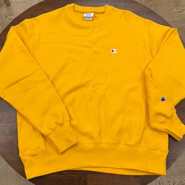 [1회착용] 챔피온 블루택 리버스위브 맨투맨 L 옐로우골드