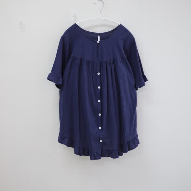 Navy Frill cotton Blouse