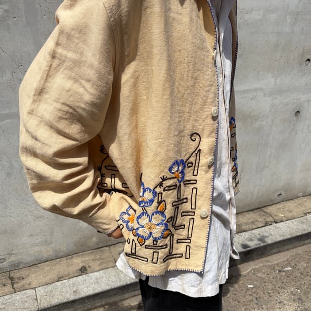 Bode Poppy embroidered linen shirt