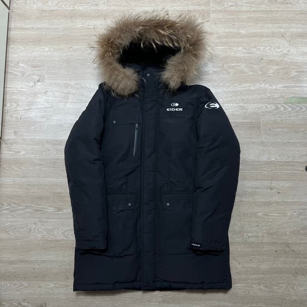 아이더 덕다운 로고 라쿤퍼 후드 카라스 패딩 점퍼 [블랙] M/95