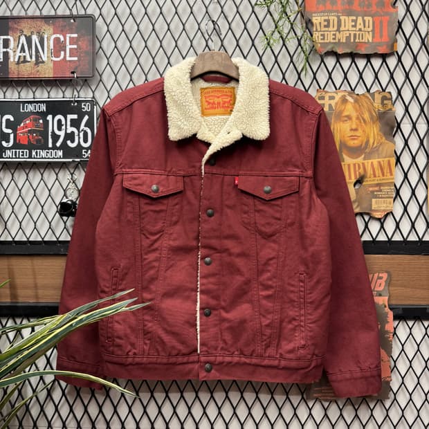 리바이스 타입 3 쉐르파 트러커 자켓 레드