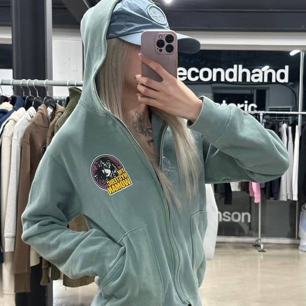 히스테릭 글래머 히스걸 프린팅 민트그린 후드 집업
