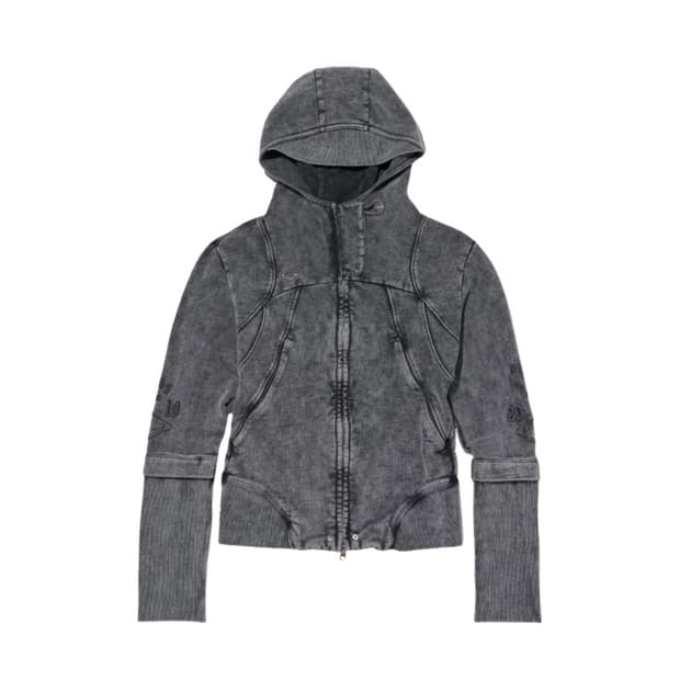 미스치프 컷 오프 후드 워시드 차콜 후드집업 자켓