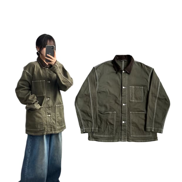 GU 제팬 코듀로이 카라 워크자켓 카키