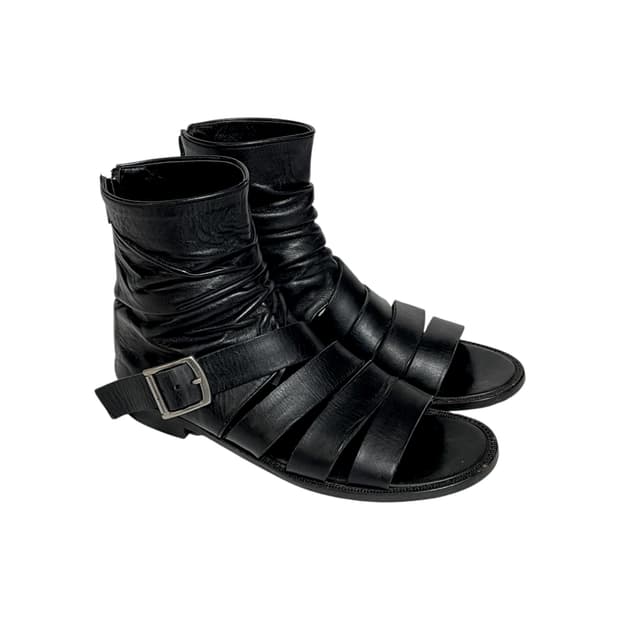 요지 야마모토 와이즈 드레이프 플랫부츠 샌들