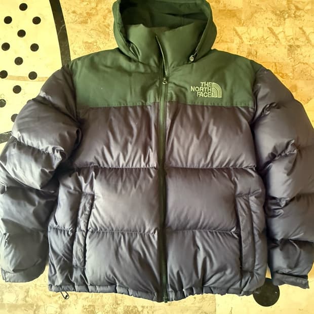노스페이스 600 눕시 패딩 그린 네이비 후드 패딩 자켓