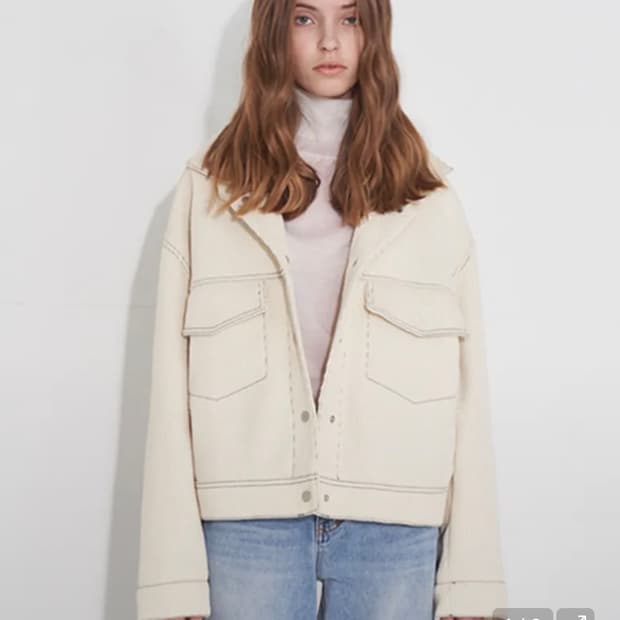 래이디 볼륨 크롭 울 자켓