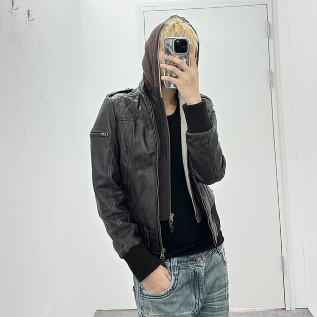 KORINTAGE lambskin hood layered jacket