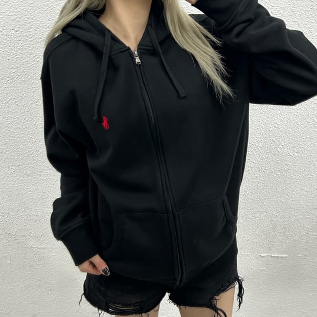 폴로 랄프로렌 레드포니 블랙 후드집업 L