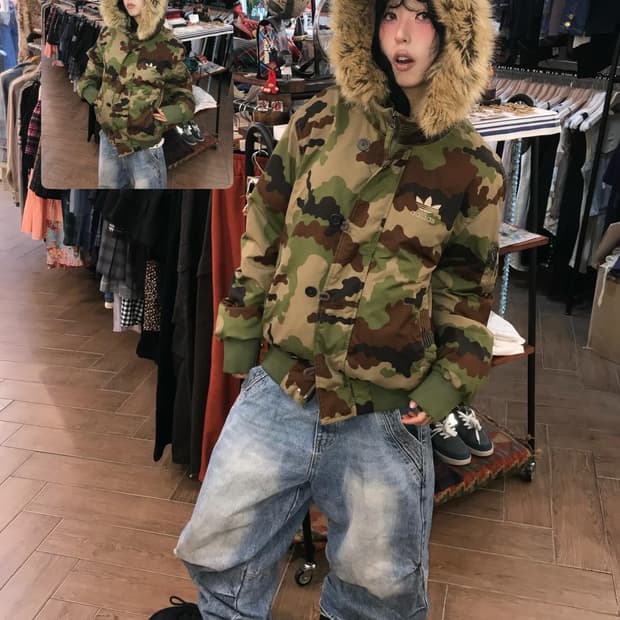 Adidas Camouflage Fur Bomber Two-Way Jk