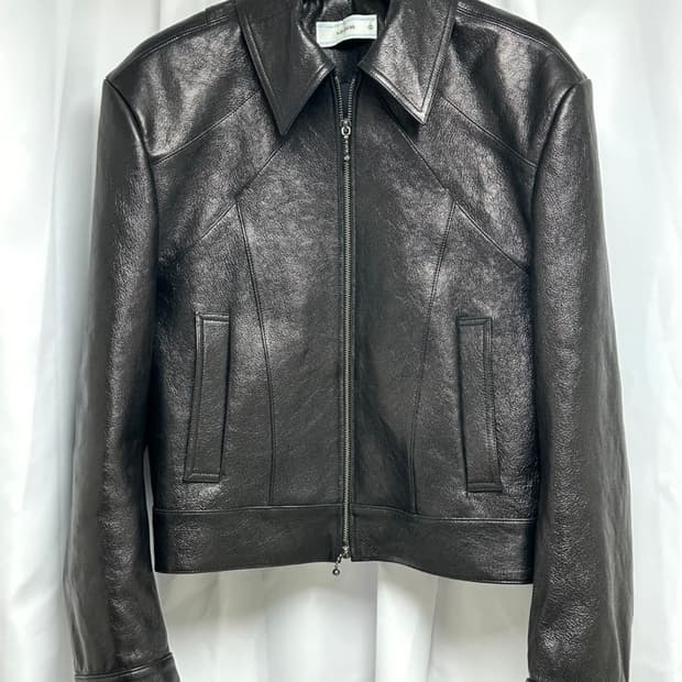 웨이비니스 25fw 프레임 크롭 레더 자켓 블랙 (S1)