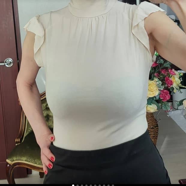 프랑스 모르간 터틀넥 모달 셔츠 아이보리 