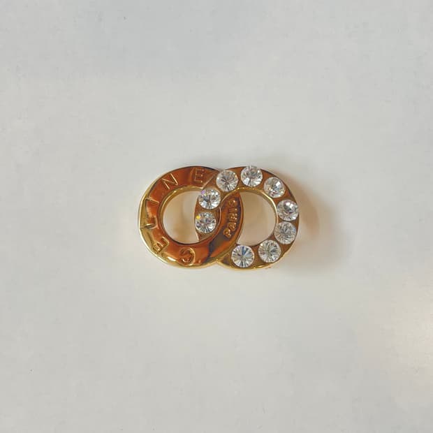 셀린느 더블 서클 로고 라인스톤 브로치