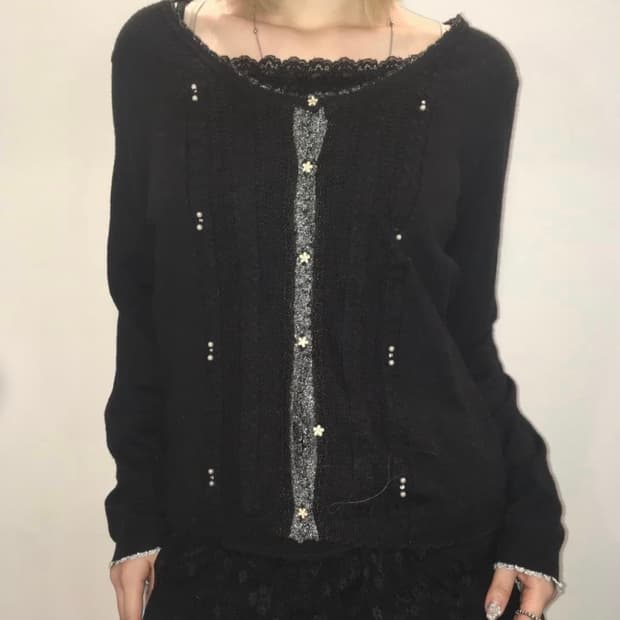 axes femme 블랙 펄 레이스 가디건