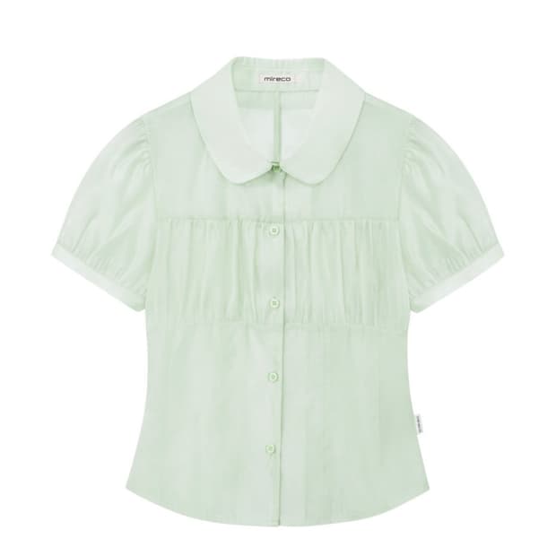 미레코 SHIRRING SHEER BLOUSE PISTACHIO