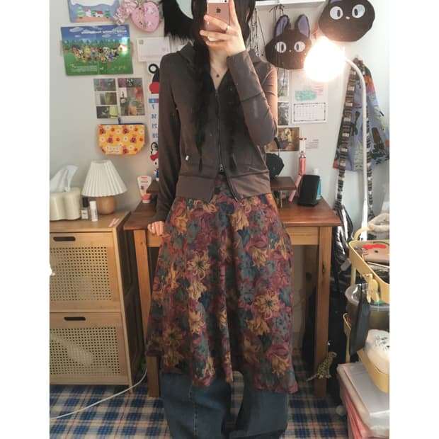 vintage floral pattern long skirt multi