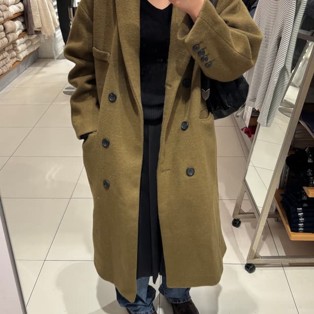 울 더블 롱코트
