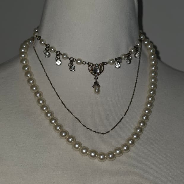 엑시즈팜 고전 ver. 일본빈티지) 레이어드 3연 진주 목걸이 세트