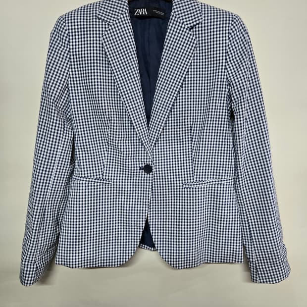  ZARA 블루 체크 패턴 여성 자켓 EUR38